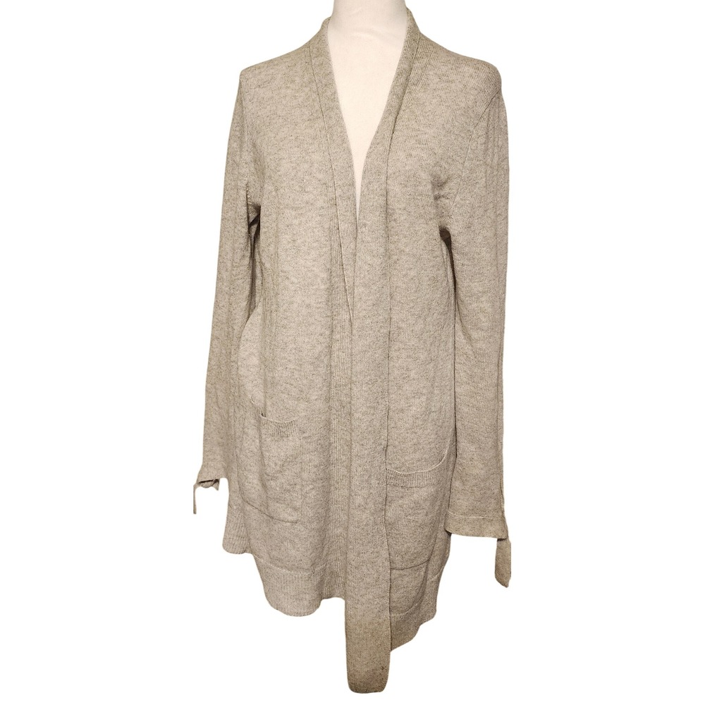 Cashmere Charter Club Luxury Cardigan Gray Open Front Pockets Sweater Size M